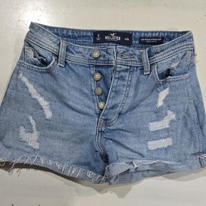 Hollister Light Wash Distressed Denim Button-Fly Shorts